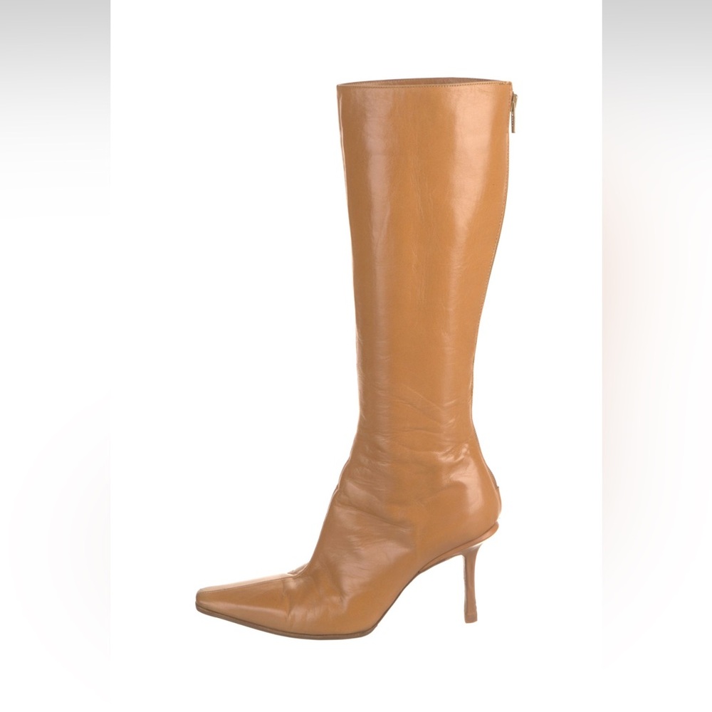Jimmy Choo Tan Leather Pointed-Toe Knee Boots